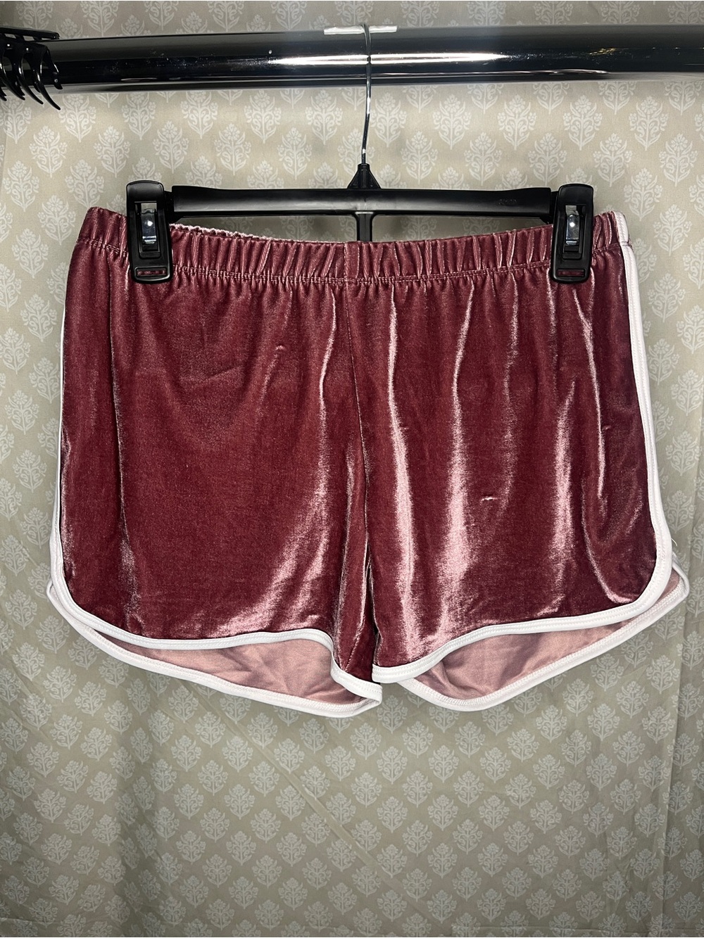 Women's Velvet Athletic Shorts in Maroon with White Trim